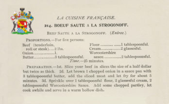 Beef Stroganoff recipe from French cooking for every home. Adapted to American requirements, by François Tanty, 1893.