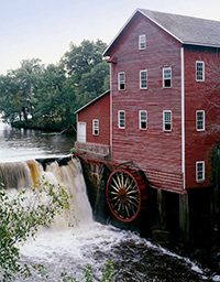 1864 red grist mill in Wisconsin.