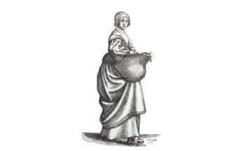 1600s kitchenmaid carrying a basket to market.
