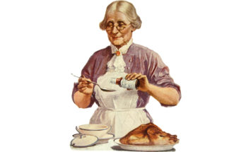 Gray-haired woman pouring flavor extract into a spoon.