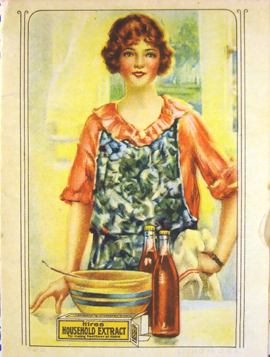 Root beer making, woman standing over bowl, sunlight from windows behind her.