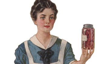 Jayne company preserving booklet with woman holding up colorful preserved fruit jar.