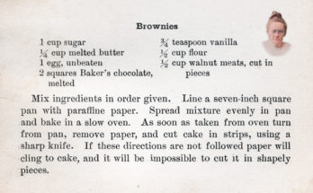 Brownies, dessert recipe from The Boston Cooking School Cook Book, 1906 edition.