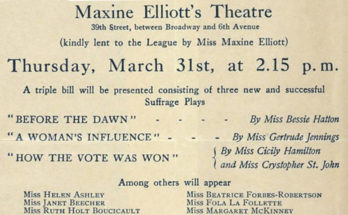 Playbill from 1910, short plays including Gertrude Jennings "A Women's Influence."