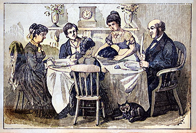 Victorian family at table.