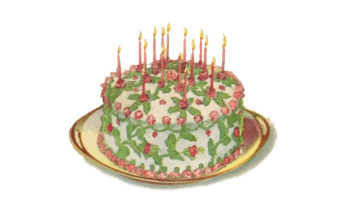 cake decorated in red and green with birthday candles.