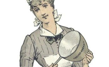 1890s woman holding cookware.