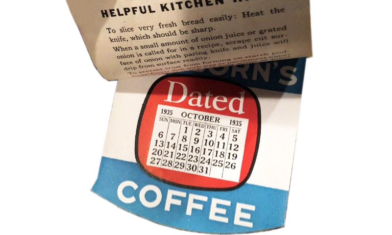 calendar from 1935 for Dated Coffee brand.