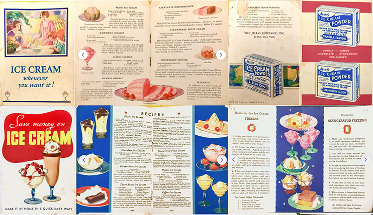 Booklets for Jell-O Ice Cream Powder.