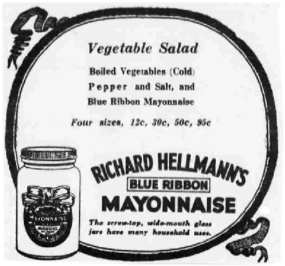 1922 ad for Hellman's Mayonnaise in a jar.