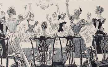 1897 Women Toasting with Champagne glasses.